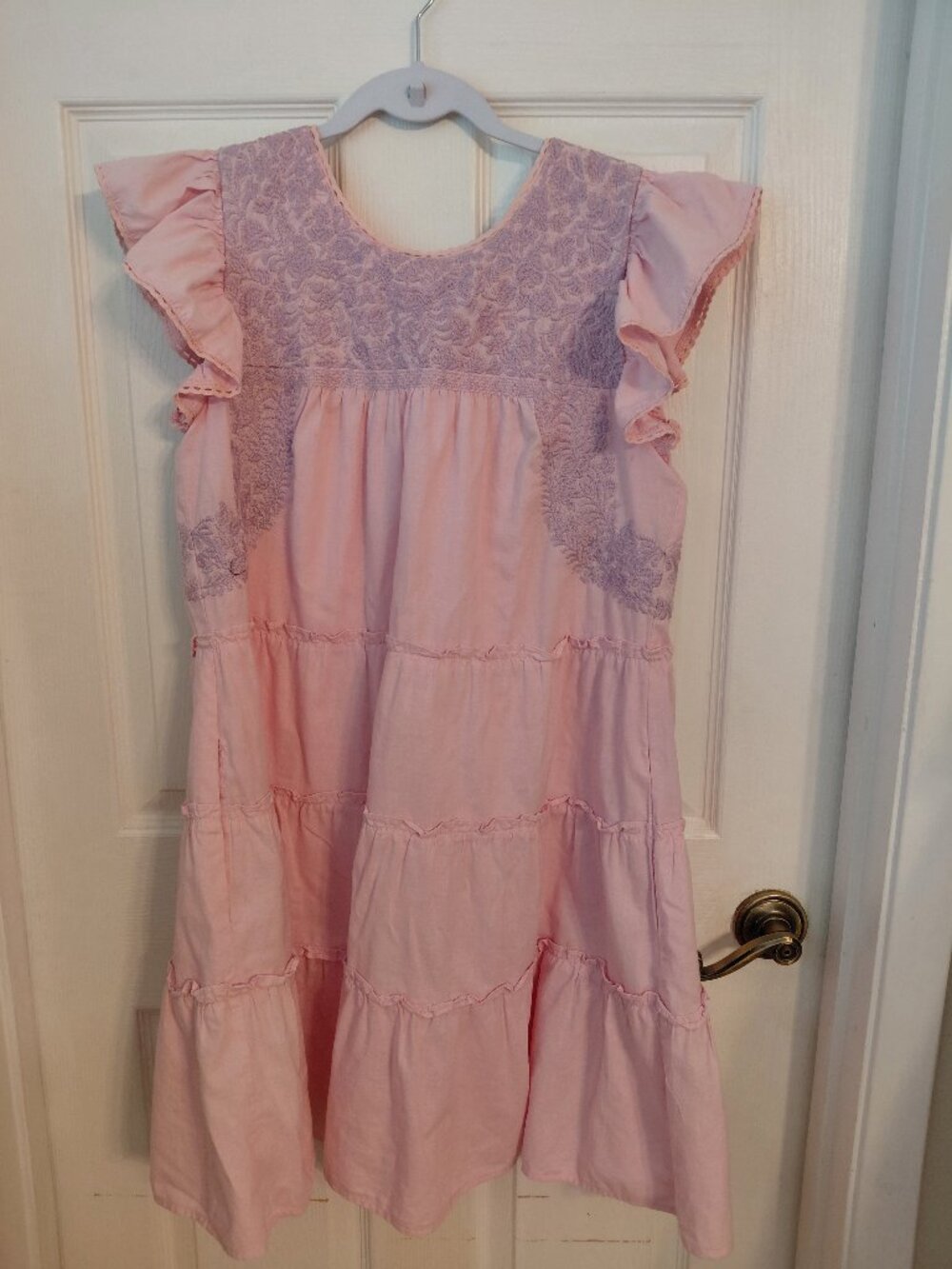 J Marie Soft Pink Embroidered Dress Ruffles Tier Size XS Spring Party